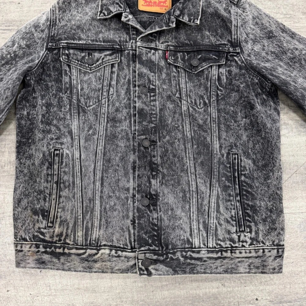 Levi's Denim Jacket Mens XL Black Acid Wash Trucker Jacket Button Up Cotton - Picture 11 of 12